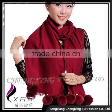 CX-B-P-42D 2016 Wholesale High Quality Fashion Cashmere Pashmina Shawl Scarf With Fur Pom Pom photo-6