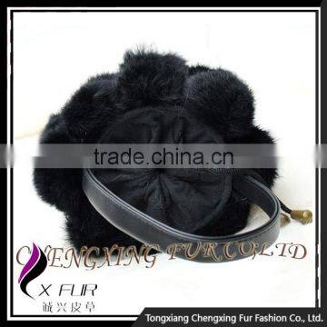 CX-H-08 High Quality Black Genuine Rabbit Fur Hand Bag Fur Pom Pom photo-2