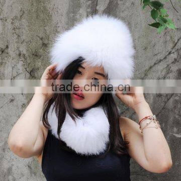 CX-C-01H Good Quality Winter Fox Fur Hat And Ring Scarf Set Beanie Hat photo-5