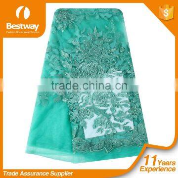 3D Handmade Wedding Dress African French Tulle Lace Fabric With Beads And Stones FL1126 photo-2