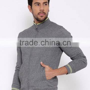Grey Sweatshirt With Grindle Effect For Man Mock Collar Full Concealed Zip Closure Sweater Brushed Fleece Lining photo-3