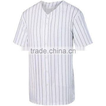 Youth Pinstripe Full Button Baseball Jersey Custom Pad Print Label Tee 100% Polyester Smooth Pinstripe Knit Shirt photo-2