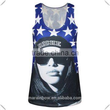 2016 Summer Custom Printed Womens Full back Tank Top Fashion Sublimation Printed Tank Top Wholesale 3D Digital Printed T Shirt