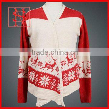 Jacquard deer sweaters christmas cardigan models wool coats for woman