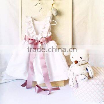 White Dress Girls Frocks Ruffle Sleeve High Waist Ribbon Summer Children Clothes photo-4