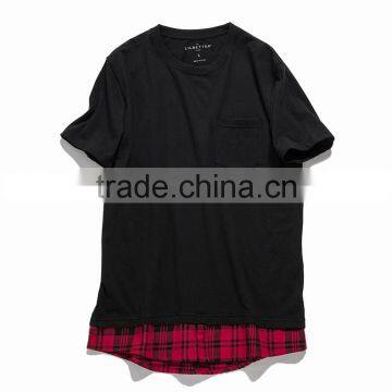 China Factory 100% Cotton Cheap Plain Plaid Color Black Tee Shirt Men photo-3