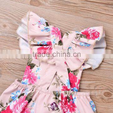 S33626W Baby Girl Flower Pom Pom Jumpsuit Newborn Toddlerboutique Outfits photo-2