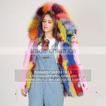 Myfur Pink Shell Fashion Lady Parka Jacket With Real Fur Lining Fox Body Fur Hood photo-2