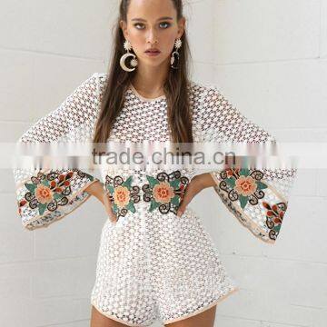 Runwaylover 5425 Ladies Hot Sale Ladies Backless Mesh Embroider Playsuit photo-2