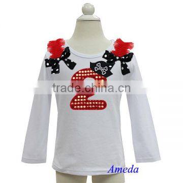 Pirate Hat Bling Red 2nd Birthday White Long Sleeves Top 3M-7Y photo-1