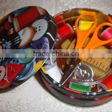 round sewing kit in tin