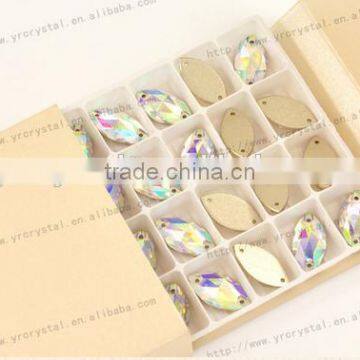 Sew On Glass AB Color 2 Holes Crystal Rhinestone Silver Flatback Sew on photo-2