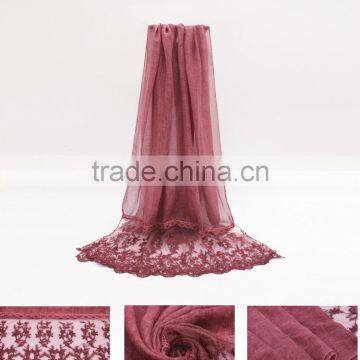 New Fashion Custom Classic Plain Dyed Linon Viscose Thin Lace Flower Trim Ribbon Hijab Scarf