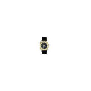 Fashion Genuine Leather Quartz Watch With Mop Dial Diamonds On Bezel For Ladies