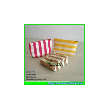 Small Paper Straw Wallet Zipper Striped Straw Handbag