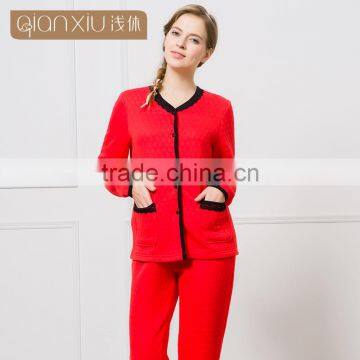 Wholesale Qianxiu Thermal Buttons Down Ladies Girls Winter Night Suits