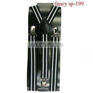 Fashionable black and white striped elastic suspenders