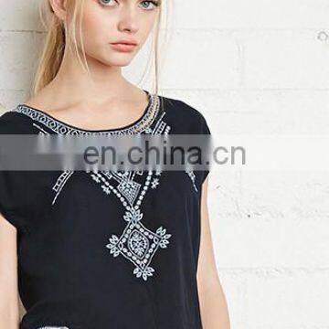 2016 Hot Ladies Short Sleeve Black Shirt Blouse