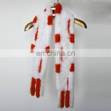Fashion 2016 Genuine Rabbit Fur Knitted Women Scarf With Fur Trim Tassel photo-2