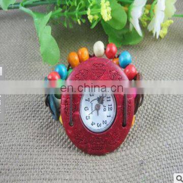 Small Wrist Women Big Dial Fashion Mexican Beach Watch Coconut Shell Printed Flowers Bracelet Ethnic Wristwatch photo-2