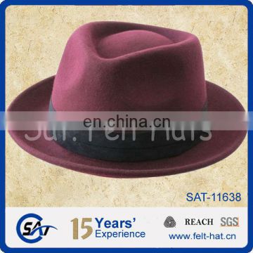 Wine 100 wool Fedora hat