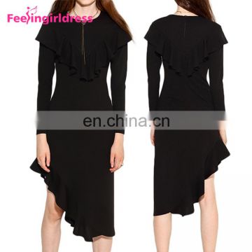 Latest Designer Black Long Sleeve Women One Piece Party Dress