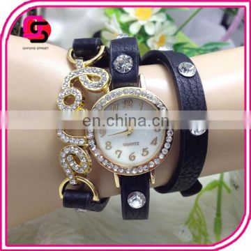 2014 Wholesale Cheap Vintage Leather Wrist Watch 3-stand bracelet watch