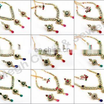 Wholesale Kundan Jadau jewellery-Indian handmade Bridal kundan Jewelry-Bollywood style Kundan necklace set-Indian ethnic jewelry