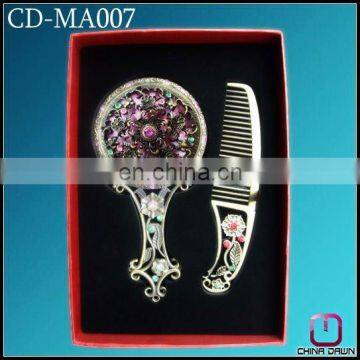 hot fashion gift makeup comb and mirror set with stone antique CD-MA007