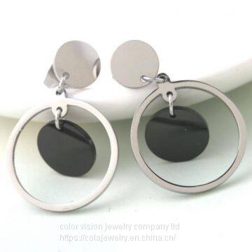 Stainless Steel Fashion Jewelry Women Personalized Round Drop Earrings Silver Color Earring