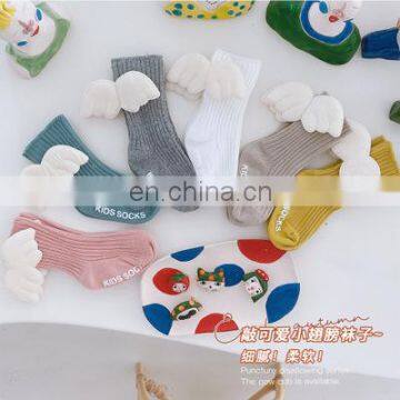 Cute angel wings children's socks for autumn and winter new glue non-slip baby socks boneless in tube baby socks