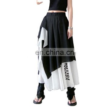 TWOTWINSTYLE Asymmetrical Hit Color Skirts Female High Waist Oversize Patchwork Irregular Midi Skirt Women