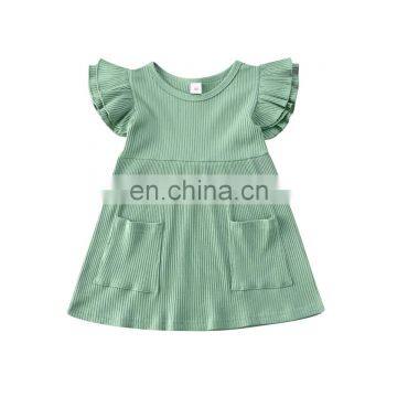 Children Girls Dress Autumn Winter Ribbed Knitted Dresses Solid Color Girls Ruffles Princess Dresses For Girls Casual Daily