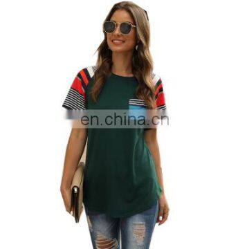 2020 Spring and Summer New Short-sleeved European and American Women's Striped Print Stitching Tops Hot Ladies T-shirts photo-2