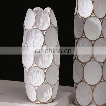 Turkish Royal Style Living Room Furnishings White Cylindrical Resin Plant Dried Flower Vase