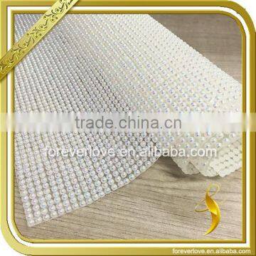 White beads crystal hot fix rhinestone mesh for straps FRM-239