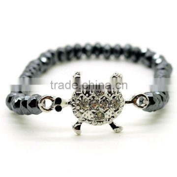 Diamante Tortoise with 6*4MM Magnetic Hematite Faceted Abacus Stretch bracelet