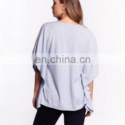 Women v Neck Half Sleeve Batwing Pullover Sweater photo-2