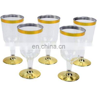 Wedding Disposable Plastic 6oz Clear Plastic Cup Gold Rimmed Tumbler Wine Stem Ware Champagne Flutes With Gold Rim photo-2