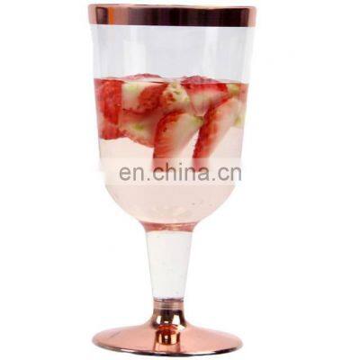 Wedding Disposable Plastic 6oz Clear Plastic Cup Gold Rimmed Tumbler Wine Stem Ware Champagne Flutes With Gold Rim photo-3
