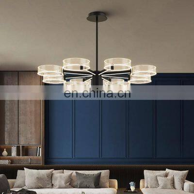 Wholesale Indoor Acrylic Decoration Black Gold Color Living Room LED Contemporary Chandelier Lamp