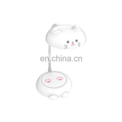 USB Rechargeable Cute Cat Shape Design Led Table Kid's Study Lamp With Flexible Gooseneck Stepless Dimming Eye-caring Light