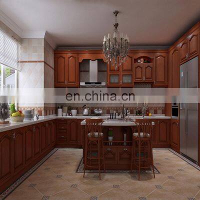 3d corner solid wood kitchen cabinet luxury set with island set with pantry and island with sink