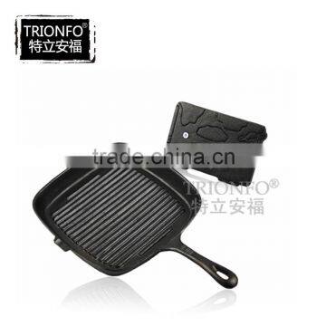 Thread interior bottom Black pre-seasoned cast iron panini pan manufacturer china
