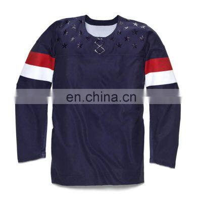 Custom Fleece Polyester Sublimated Logo Design Ice Hockey Uniforms Plus Size Russian Practice Youth Hockey Jerseys