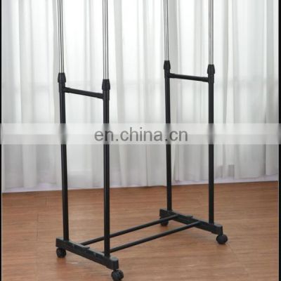 Floor retractable clothes rack indoor hall movable clothes rack simple reinforced double pole clothes rack