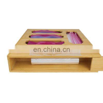 Bamboo Ziplock Bag Storage Organizer Bamboo Wrap Dispenser With Cutter photo-5