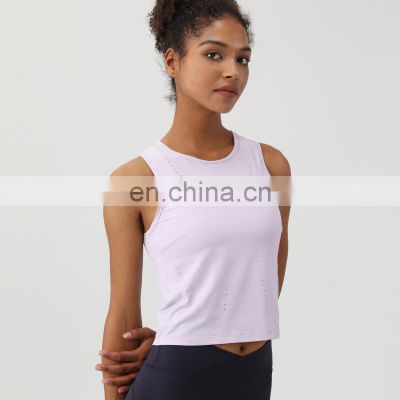 Anti-Bacterial Quick Dry Breathable Sleeveless Gym Yoga Crop Tank Top Mesh Hollowout Women Workout Running Fitness Sport Wear