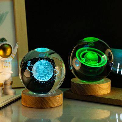 Remote Control 3D Solar System Crystal Ball Night Light Astronomy Space Galaxy Planets Ball Lamp Night Light Gifts for Boys Girl
