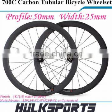 Road bicycle wheel 700c 50mm profile 25mm width carbon road bike tubular wheel carbon tubular wheel wheelset